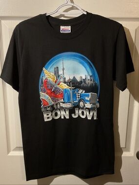 2010 Bon Jovi Rolling Into Canada Heavyweight Tour Tee with show dates on back